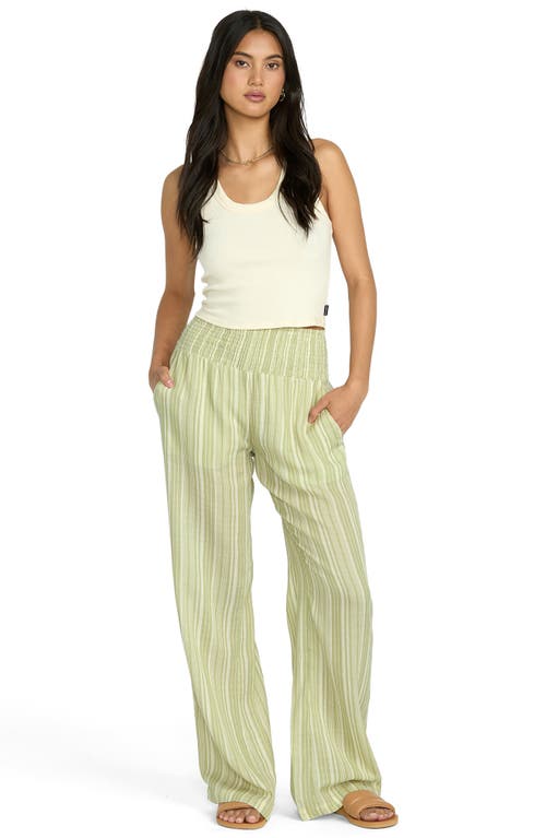 Billabong New Waves Stripe Smock Waist Cotton Gauze Pants In Green