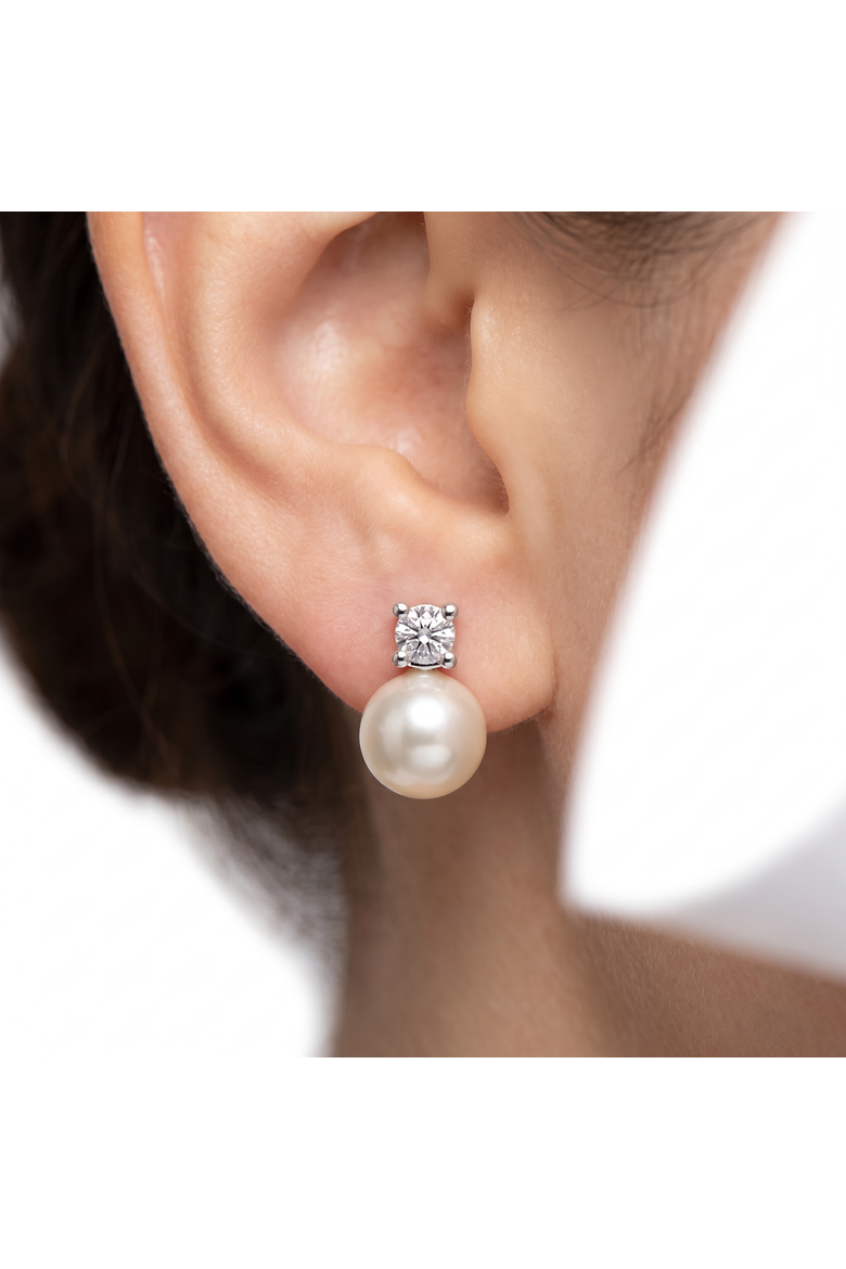 .40Ct Diamond & 8mm Pearl Studs Earrings Lab Grown, Alternate, color, Silver