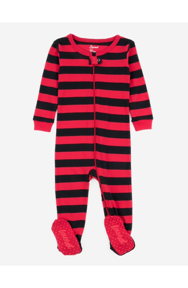 Leveret Footed Printed Cotton Pajamas, Solids, Stripes & Tie Dye, Alternate, color, Striped Red & Black