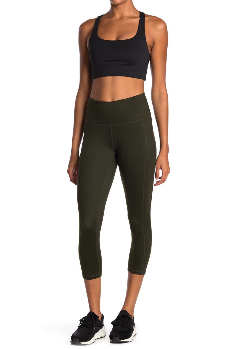 High Waist Daily Pocket Crop Leggings, Main, color, GREEN ROSIN
