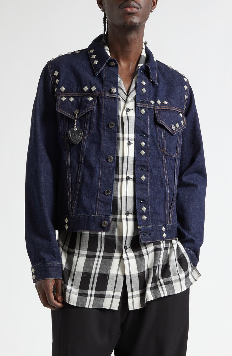 Yohji Yamamoto Studded HTC Denim Trucker Jacket, Main, color, Blue