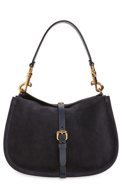 Belted Suede Hobo Bag