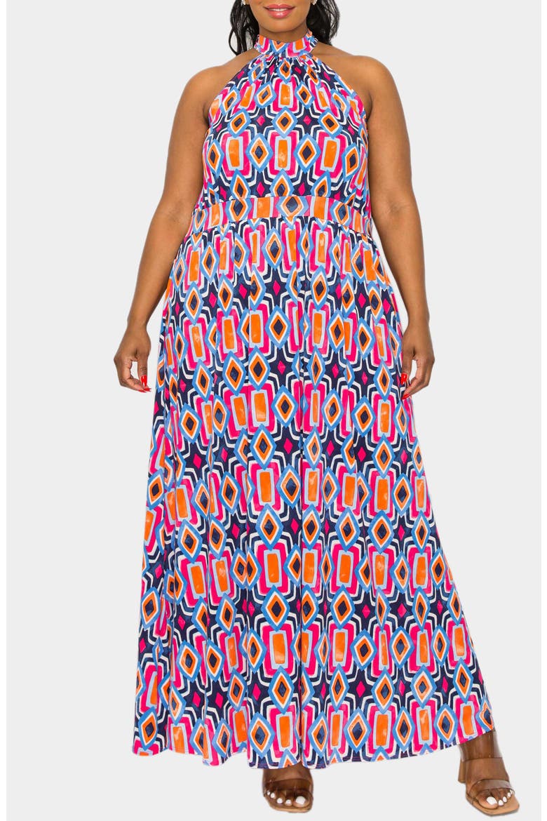 Rios Halter Stretch Maxi Dress, Main, color, NAVY