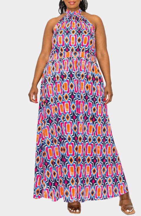 Rios Halter Stretch Maxi Dress (Plus)