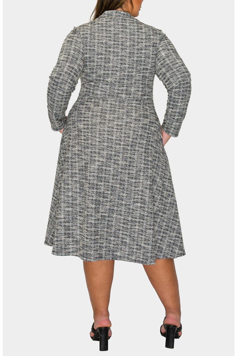 Chelsea Long Sleeve Tweed Midi Dress, Alternate, color, BLACK