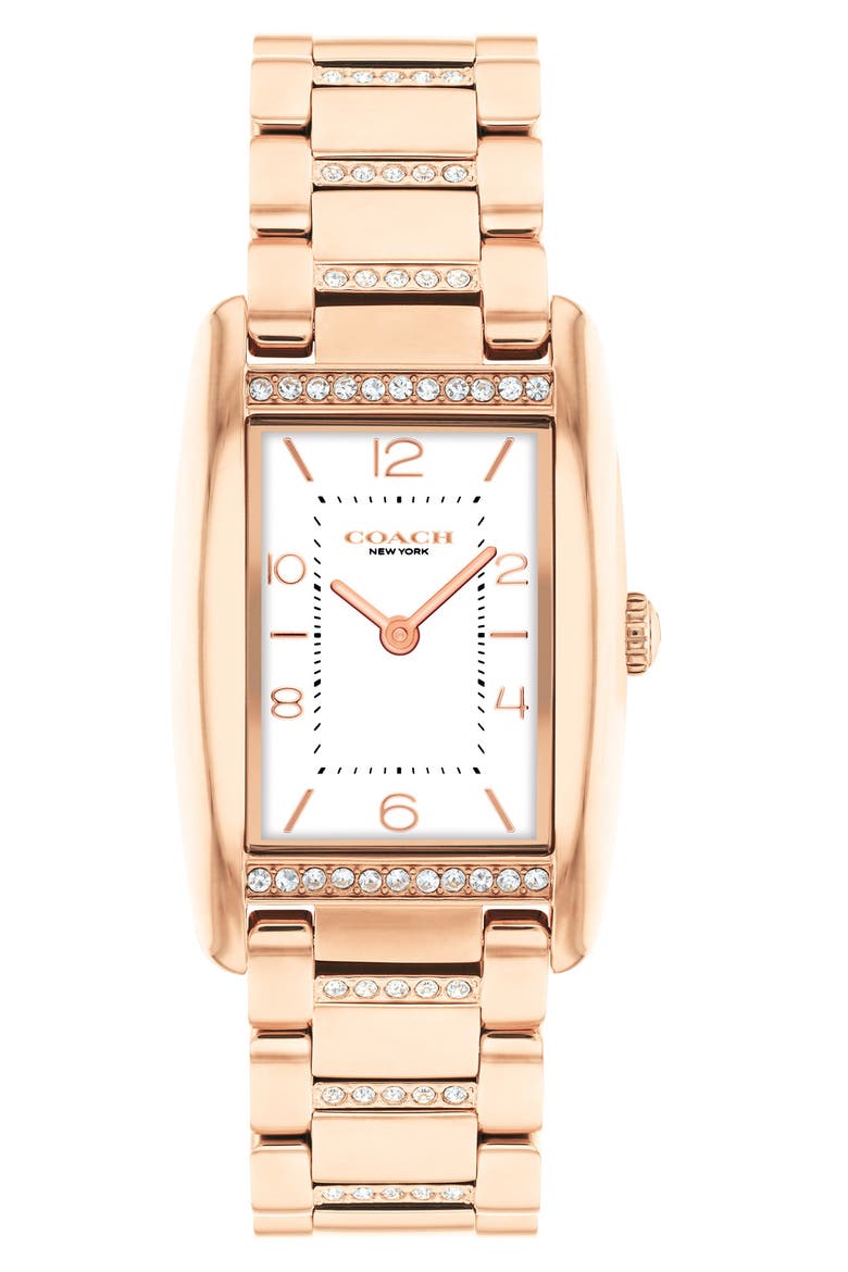 Reese Crystal Rectangular Bracelet Watch, 24mm, Main, color, ROSE GOLD