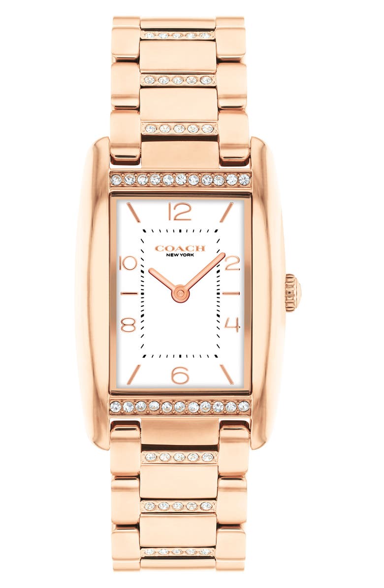 COACH Reese Crystal Rectangular Bracelet Watch, 24mm, Main, color, Rose Gold