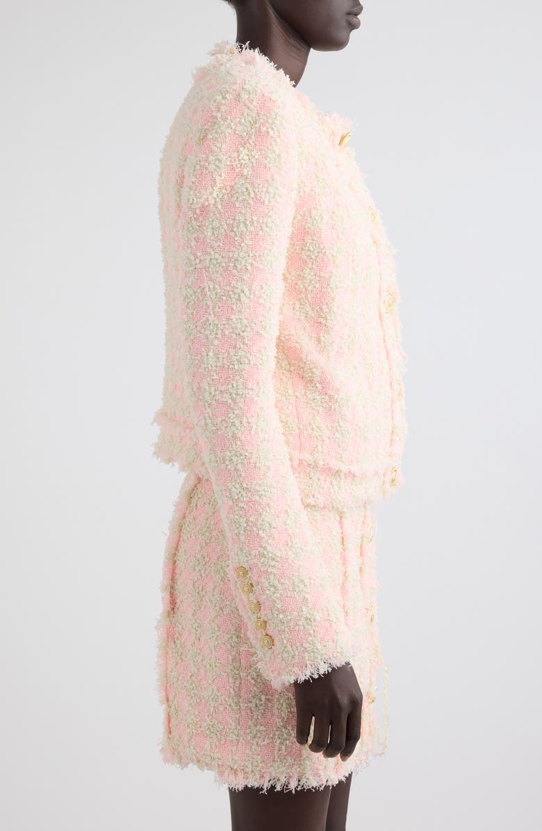 Balmain Five-Button Collarless Tweed Jacket, Alternate, color, 