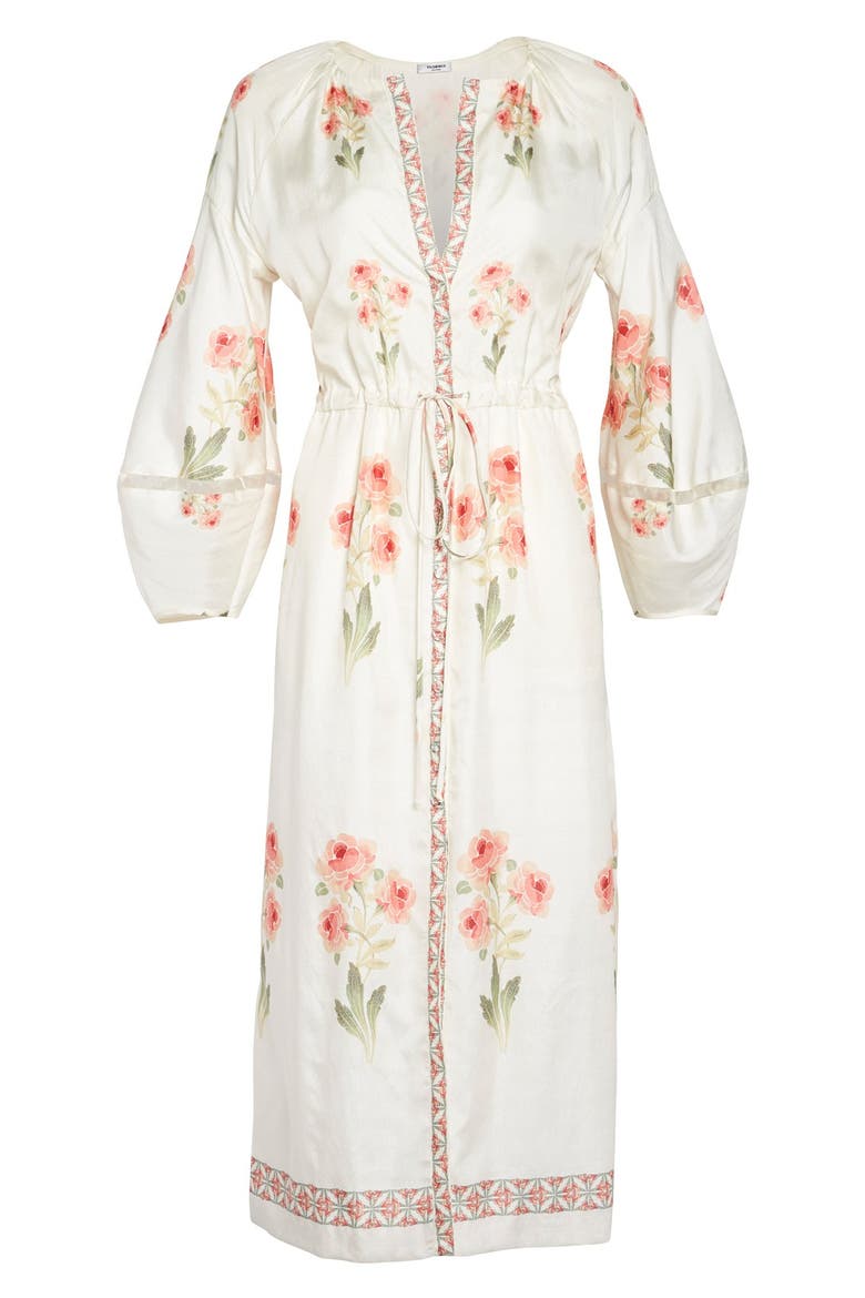 'Penny' Rose Print Raw Silk Midi Dress, Alternate, color, ROSE PRINT