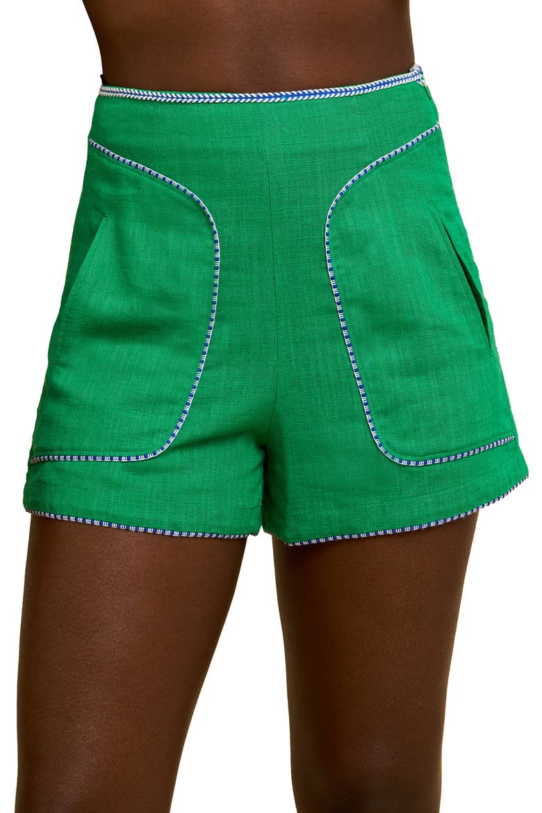 Elodie Embroidered Trim Shorts, Alternate, color, GREEN