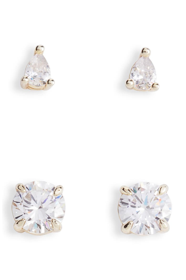 I Got a Raise Set of 2 Stud Earrings, Main, color, GOLD/WHITE DIAMONDETTES