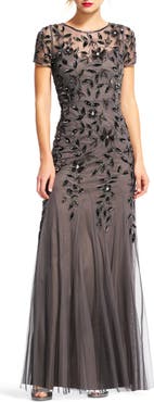 Adrianna Papell Floral Embroidered Beaded Trumpet Gown