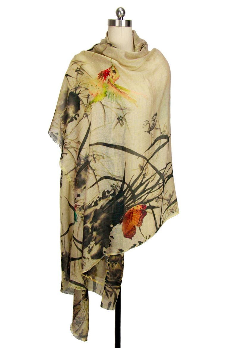 Butterfly Garden Scarf, Alternate, color, BEIGE MULTI