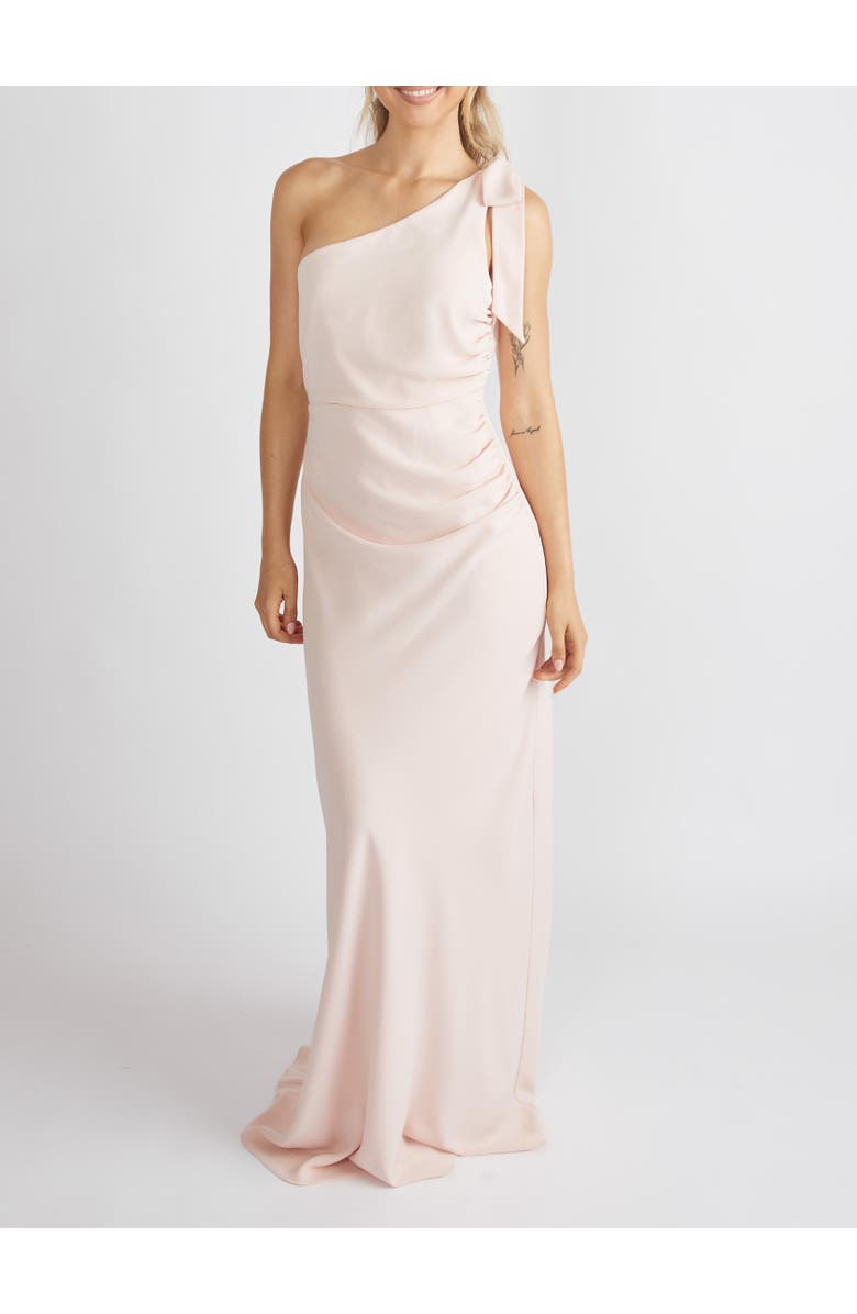 Six Stories Bow One Shoulder Crepe Bridesmaid Dress, Alternate, color, Blush