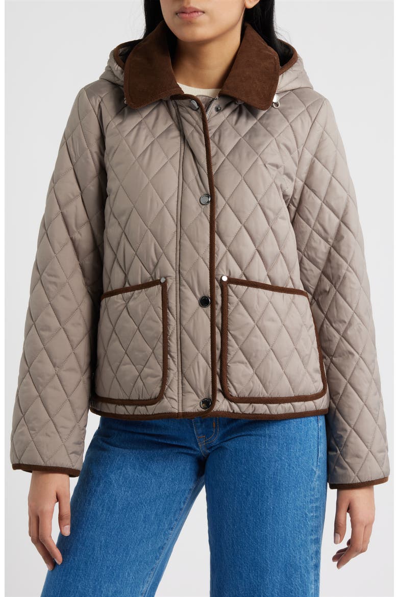 Water Resistant Corduroy Trim Quilted Coat, Alternate, color, KHAKI