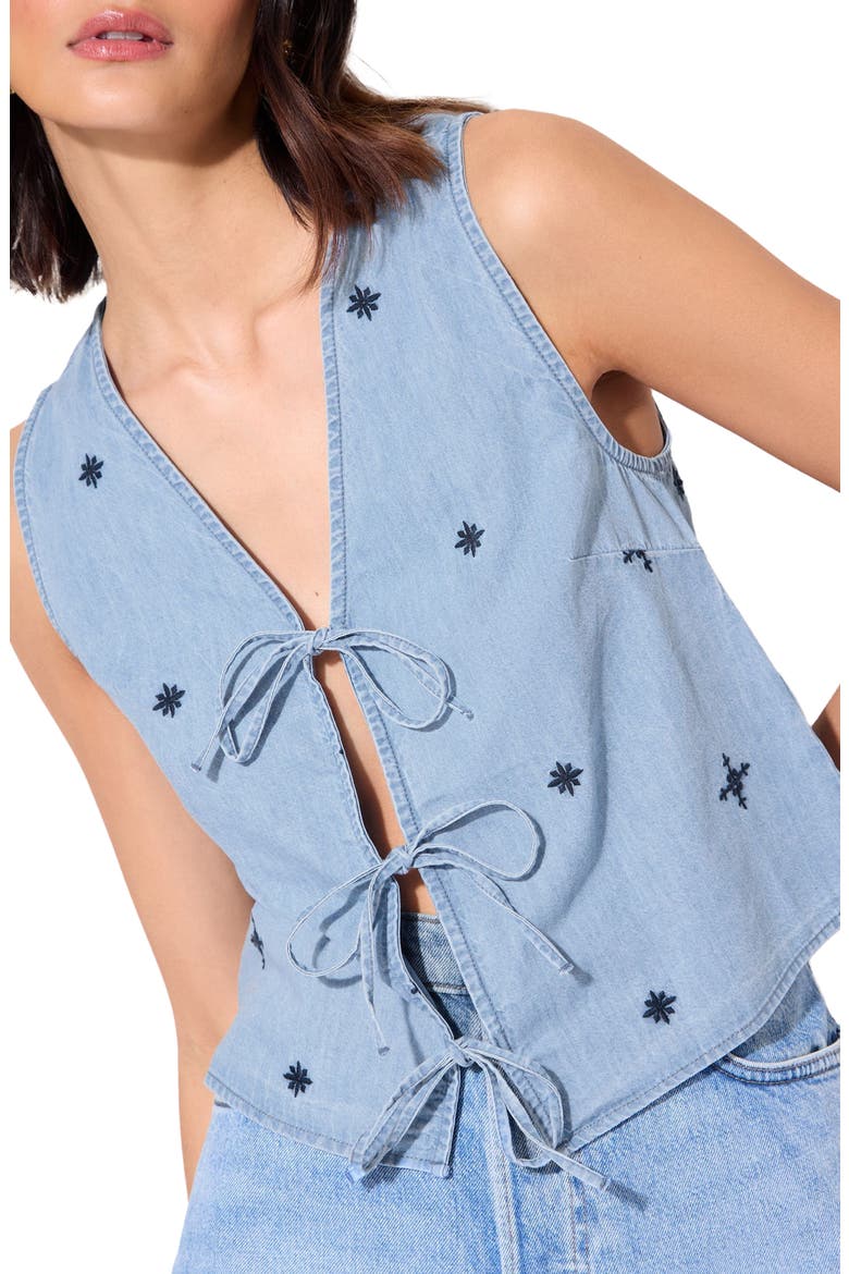 Embroidered Chambray Vest, Main, color, BLUE