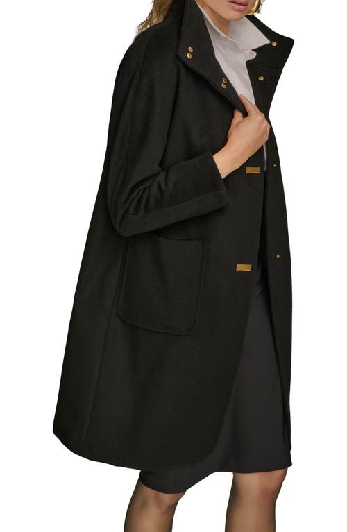 Donna Karan New York Convertible Collar Wool Blend Coat In Black