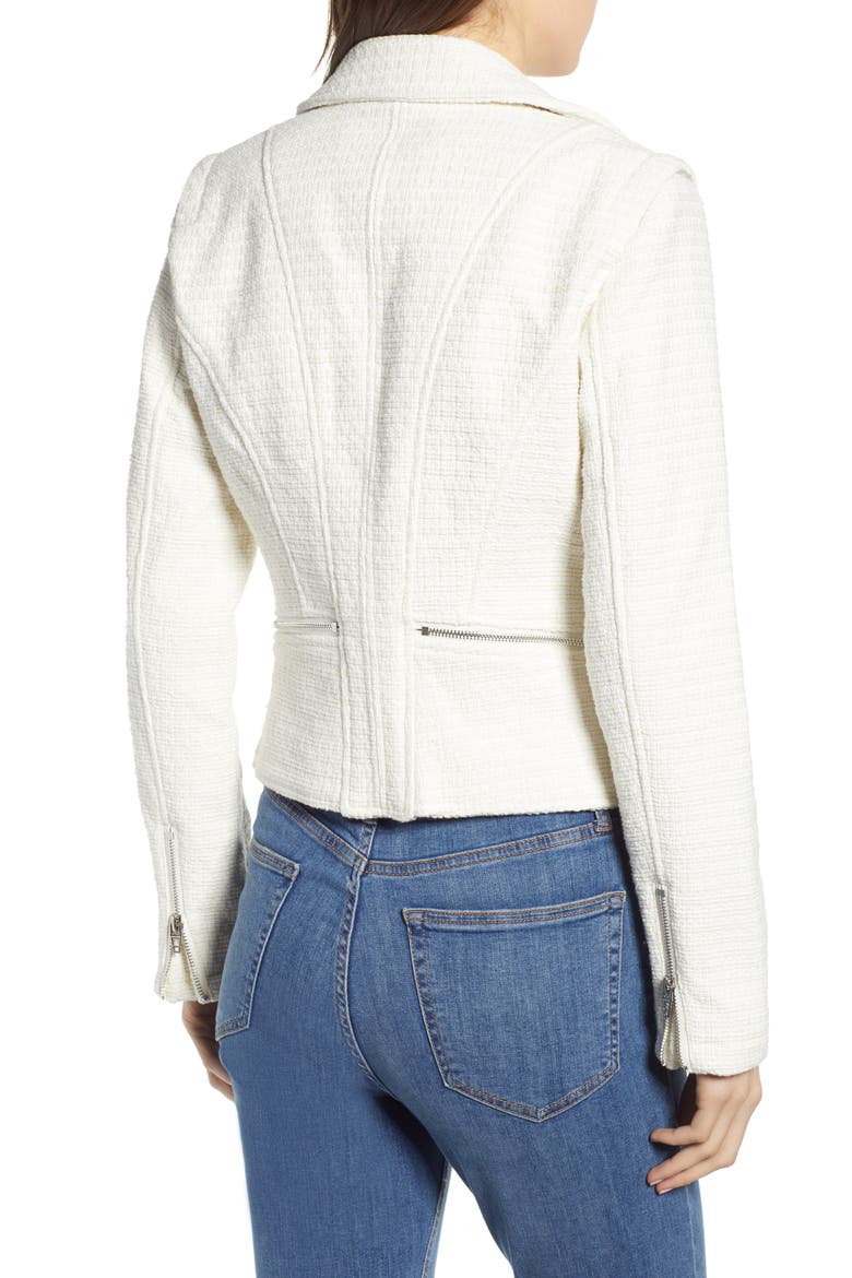 Tweed Fitted Zipper Moto Jacket, Alternate, color, OFF WHITE