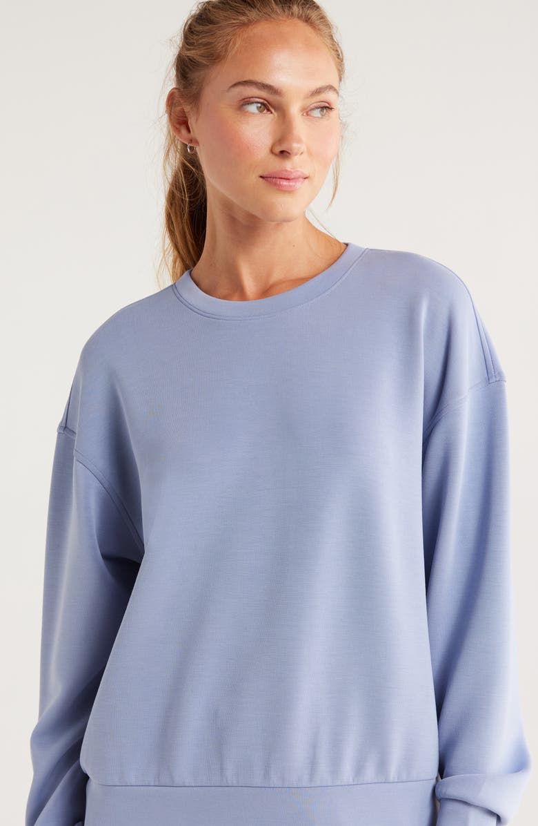 Zella Ultra Soft Boxy Crew Sweatshirt, Alternate, color, Blue Tempest
