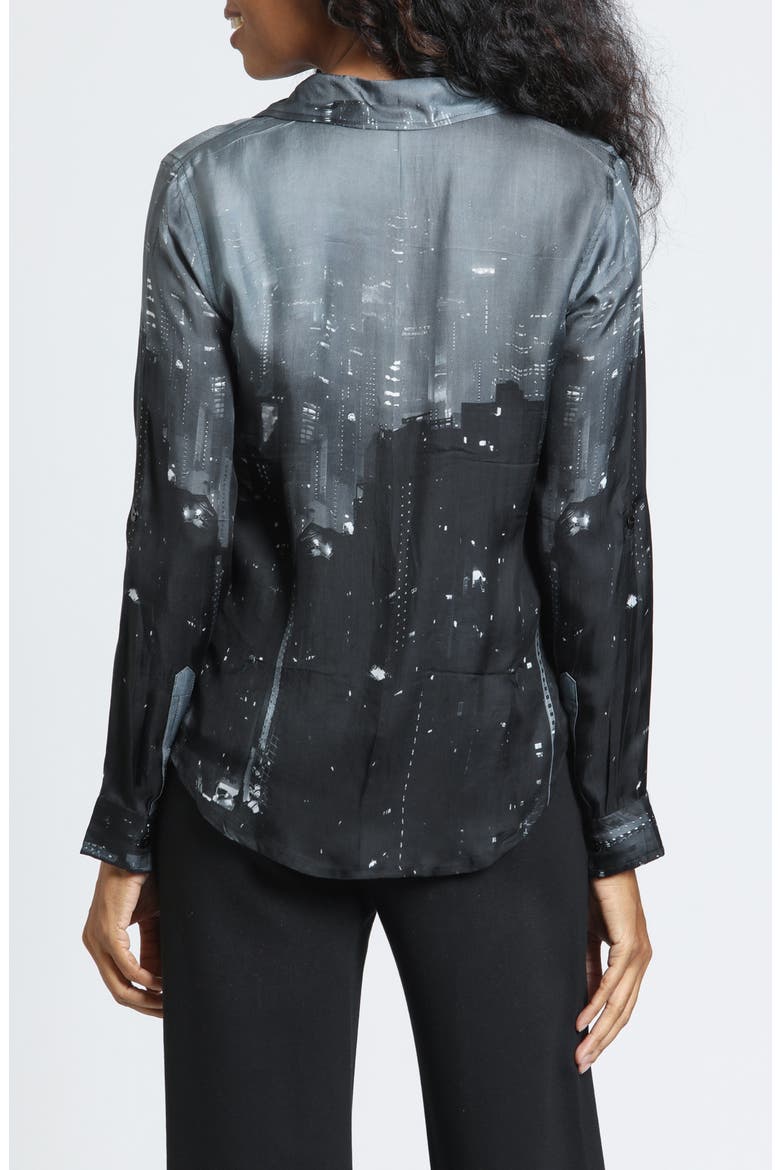 Roll Tab Sleeve Cupro Shirt, Alternate, color, OBSIDIAN/STEEL GRAY