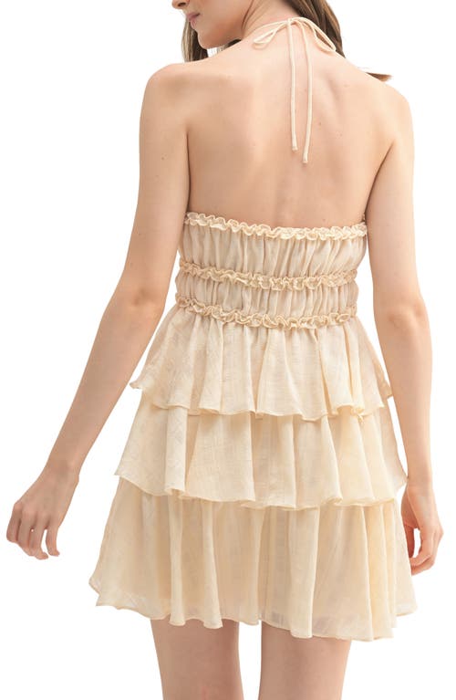 Lush Halter Neck Ruffle Tiered Minidress In Natural