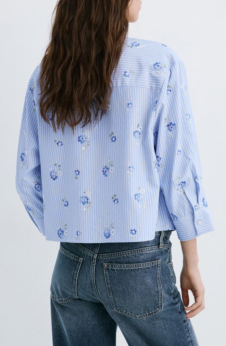 MANGO Embroidered Stripe Button-Up Shirt, Alternate, color, Sky Blue