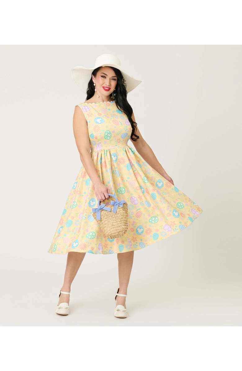 Unique Vintage Livvie Swing Dress, Main, color, Yellow Egg Print
