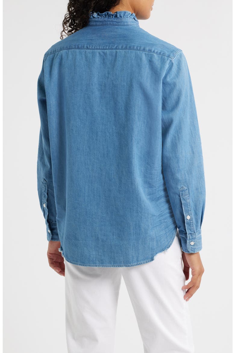 Ruffle Collar Relaxed Button Up Shirt, Alternate, color, VINTAGE STONEWASHED INDIGO