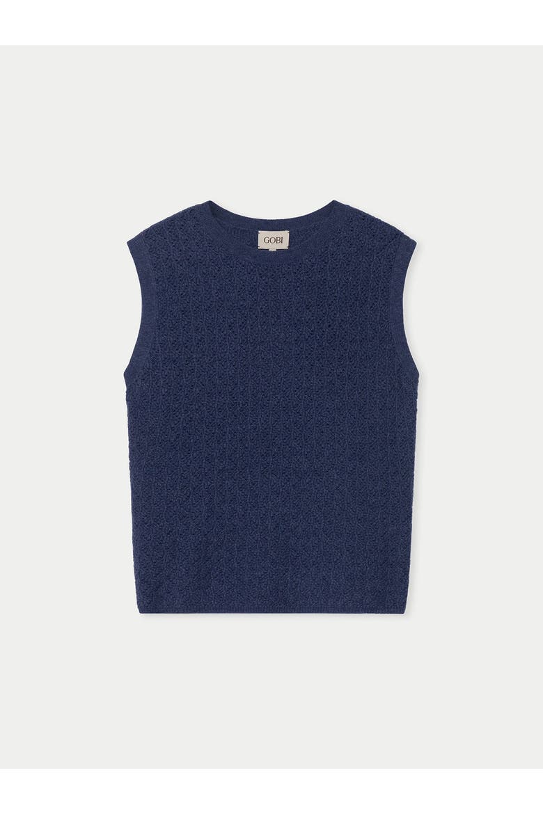 Ajour Knit Crewneck Cashmere Vest, Main, color, crown blue