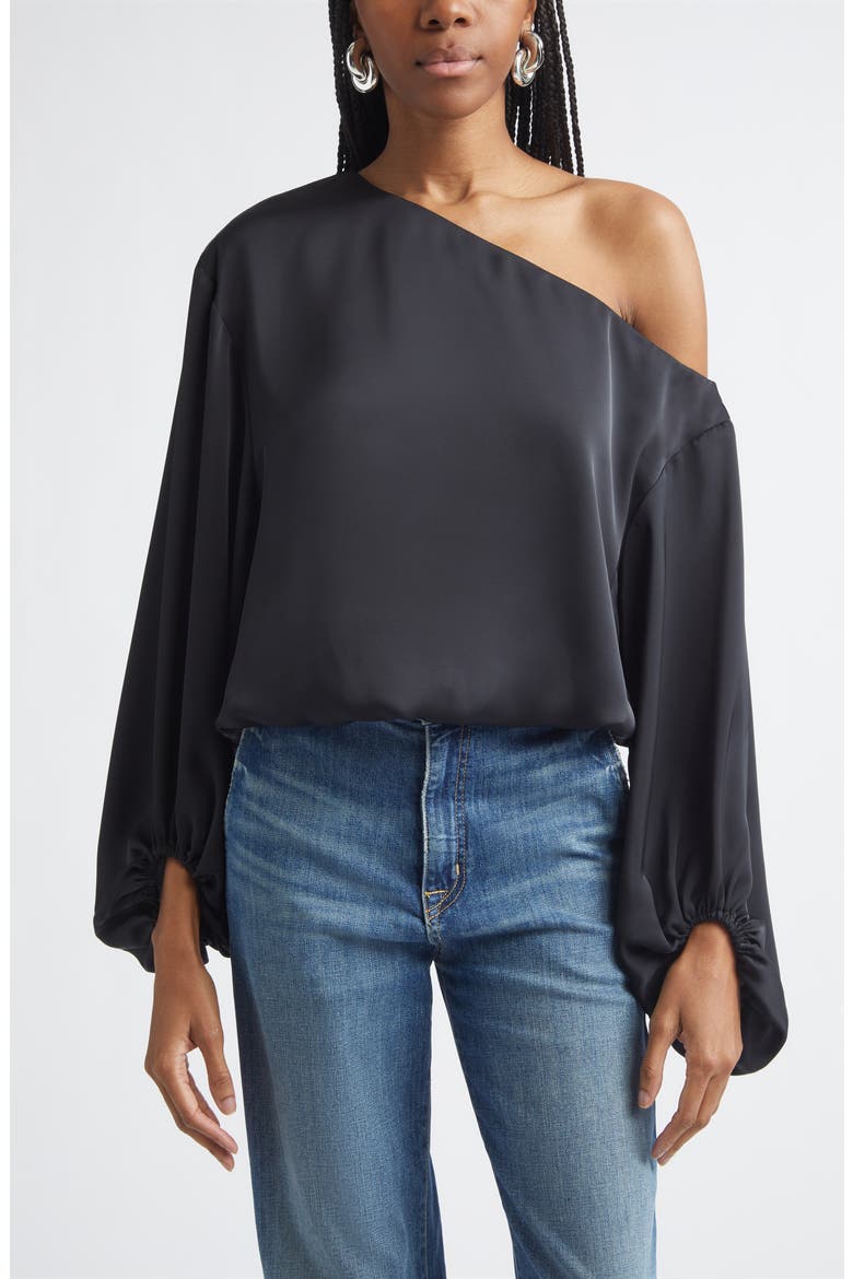 Marley One Shoulder Long Sleeve Shirt, Main, color, BLACK