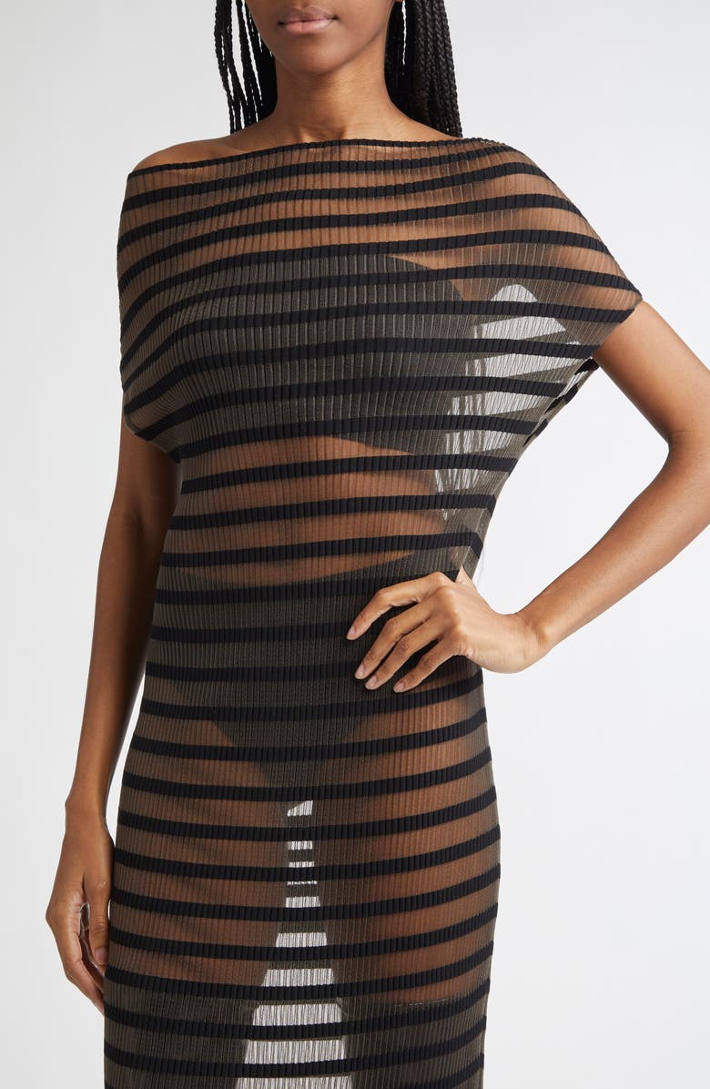 Jean Paul Gaultier Stripe Semisheer Cowl Neck Sleeveless Dress, Alternate, color, 