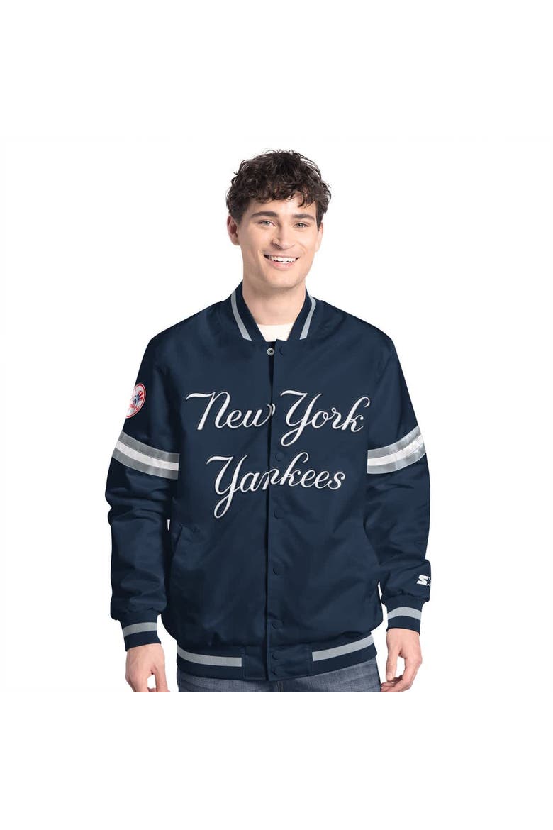 Men's Starter  Navy New York Yankees Scout Full-Snap Varsity Jacket, Main, color, Navy