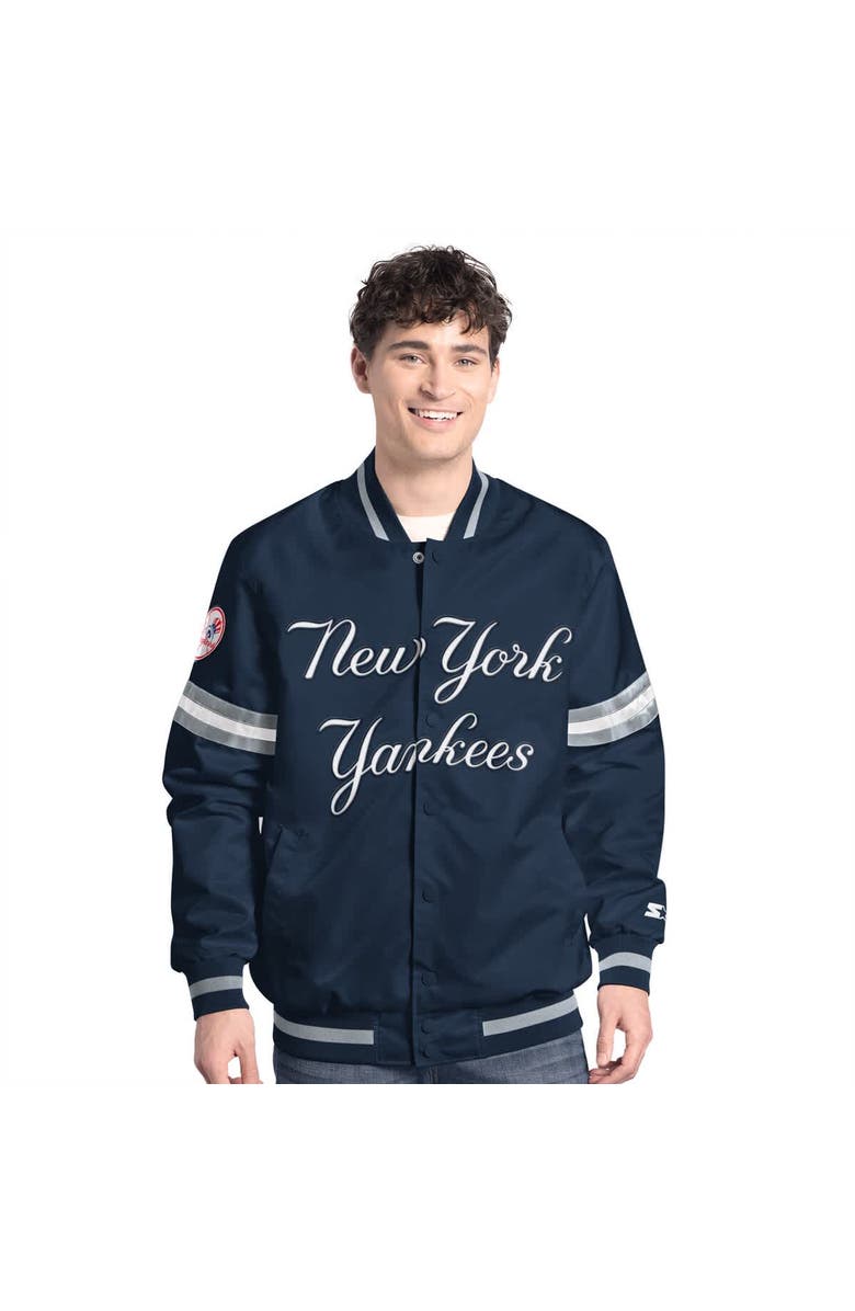 STARTER Men's Starter  Navy New York Yankees Scout Full-Snap Varsity Jacket, Main, color, Navy