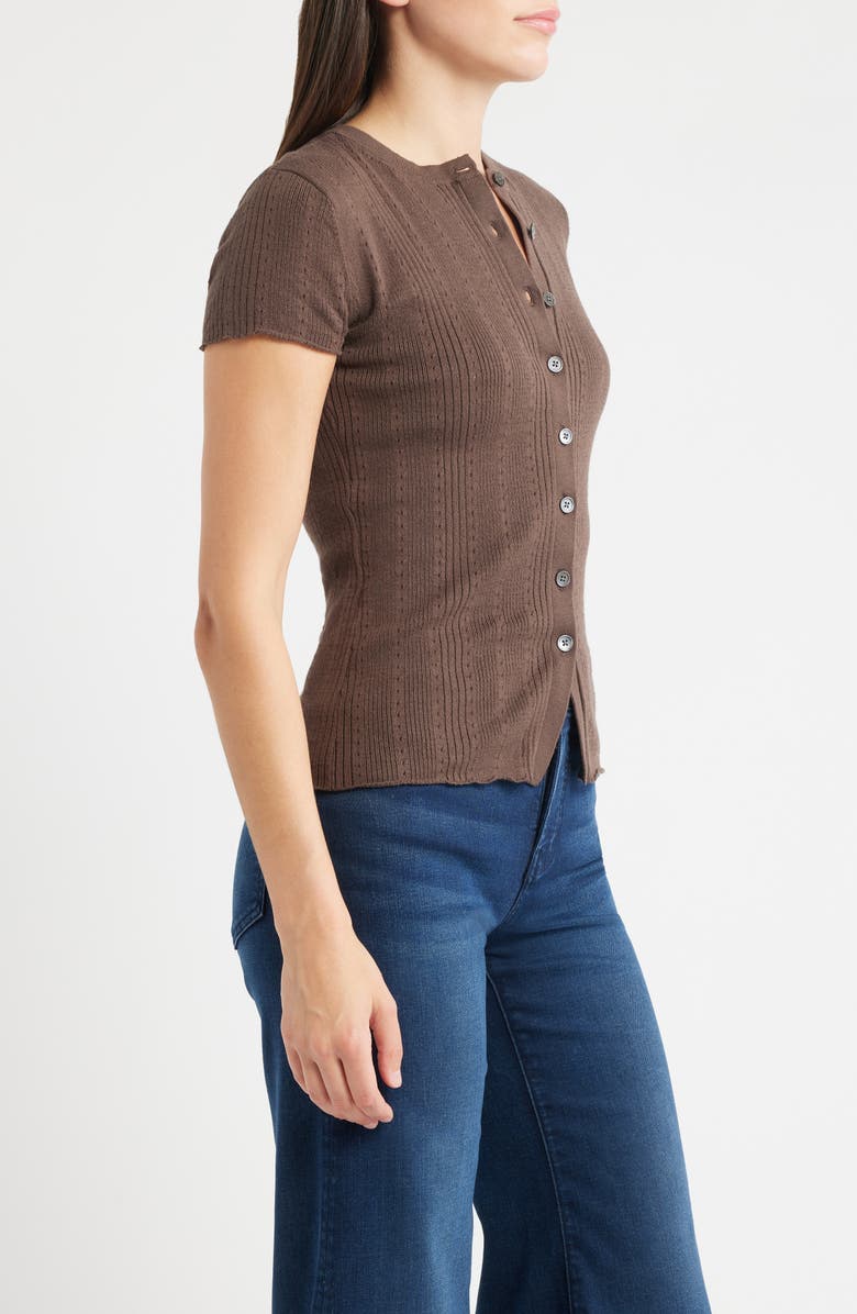 Madewell Short Sleeve Pointelle Cotton Blend Cardigan, Alternate, color, Roasted Chickory