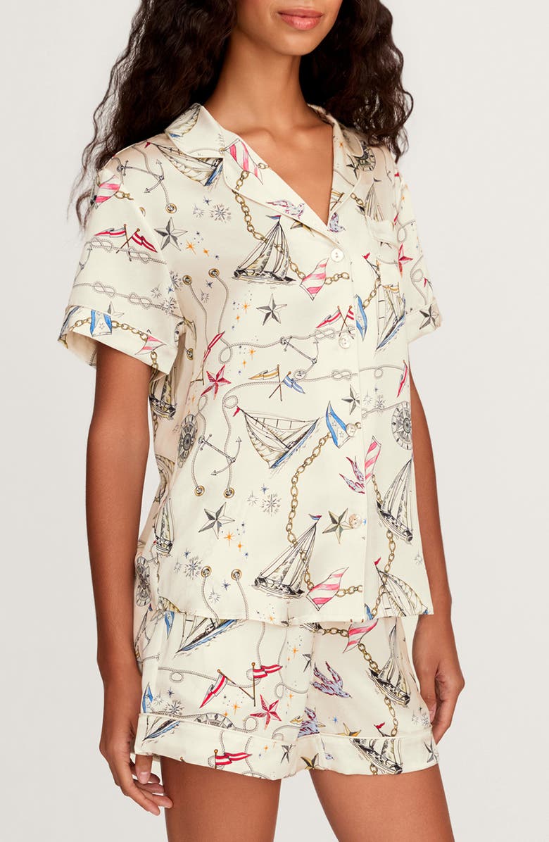 Petite Plume Regatta Royale Mulberry Silk Short Pajamas, Alternate, color, Beige