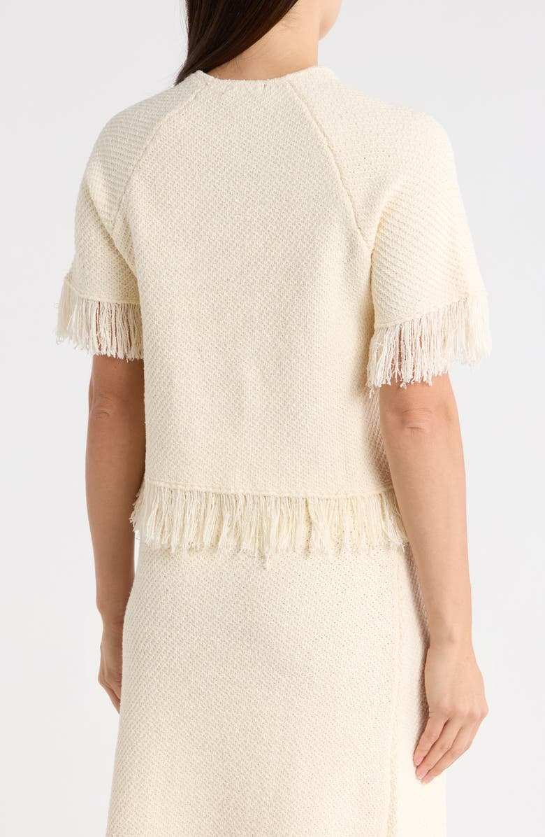 Adrianna Papell Short Sleeve Fringe Sweater, Alternate, color, Cream