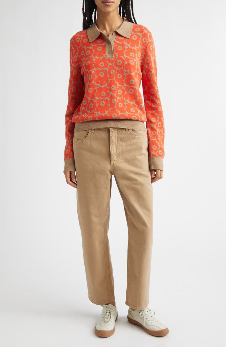 Marimekko Sportti Unikko Jacquard Wool & Cotton Blend Sweater, Alternate, color, Orange