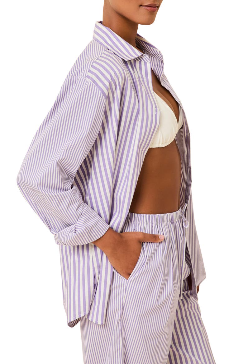 The Avril Button-Up Cover-Up Shirt, Alternate, color, ULTRA VOILET STRIPE