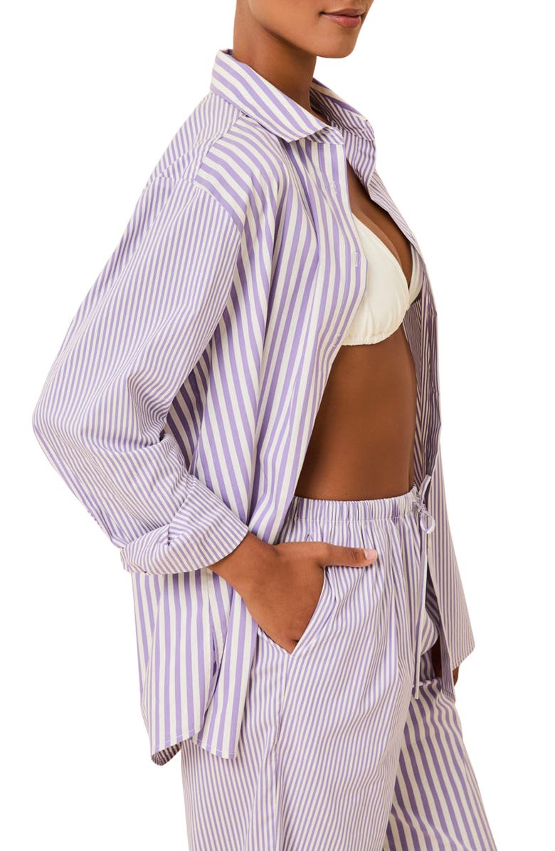 Solid & Striped The Avril Button-Up Cover-Up Shirt, Alternate, color, Ultra Voilet Stripe