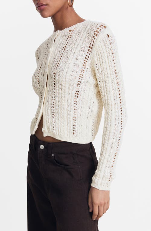 Mango Openwork Crewneck Cardigan In Neutral