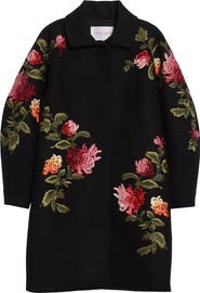 Carolina Herrera Chrysanthemum Embroidered Double Face Virgin Wool Cocoon Coat