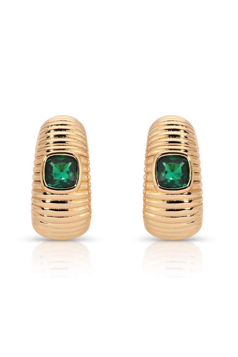 Ribbed Medium Hoop Earrings, Alternate, color, GREEN