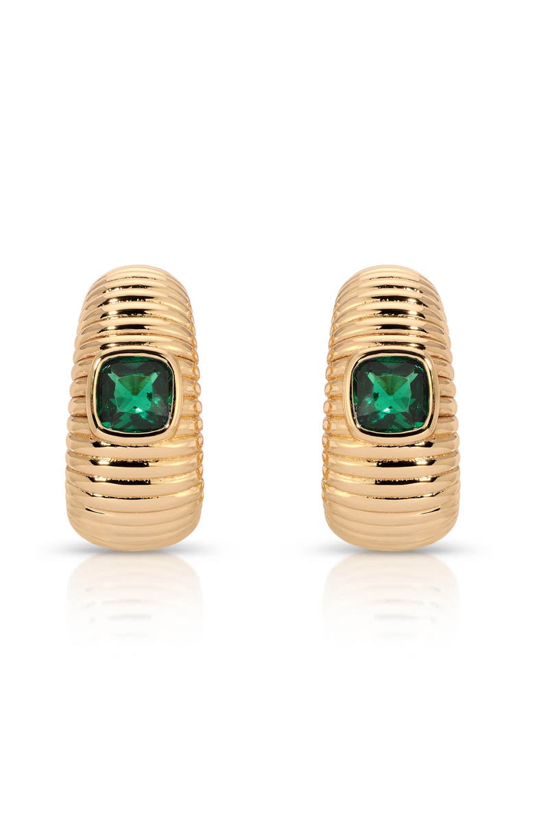 Ettika Ribbed Medium Hoop Earrings, Alternate, color, Green