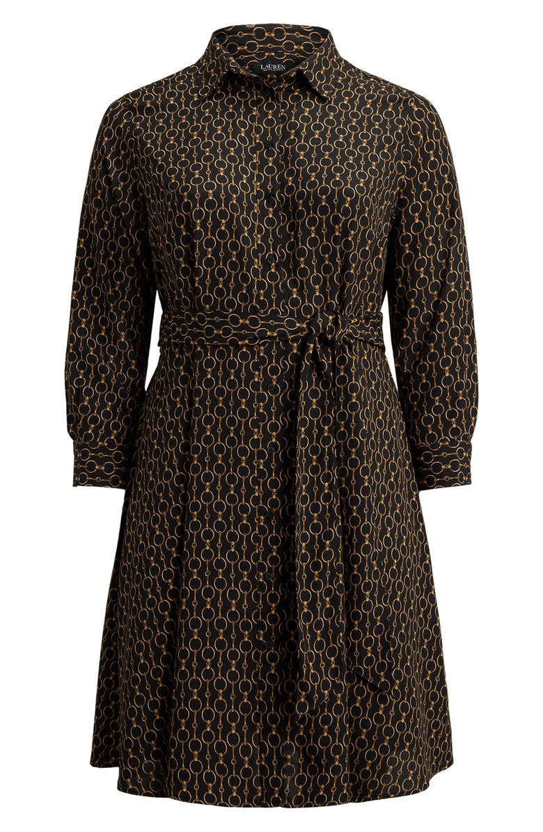 Lauren Ralph Lauren Chain Print Tie Waist Long Sleeve Crepe Shirtdress, Alternate, color, Black Multi