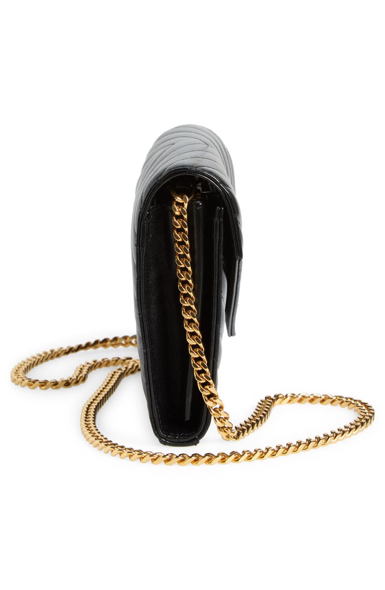 Saint Laurent Matelassé Leather Wallet on a Chain, Alternate, color, 