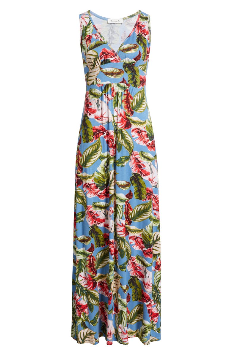 Loveappella Palm Print Sleeveless Jersey Maxi Dress, Main, color, 