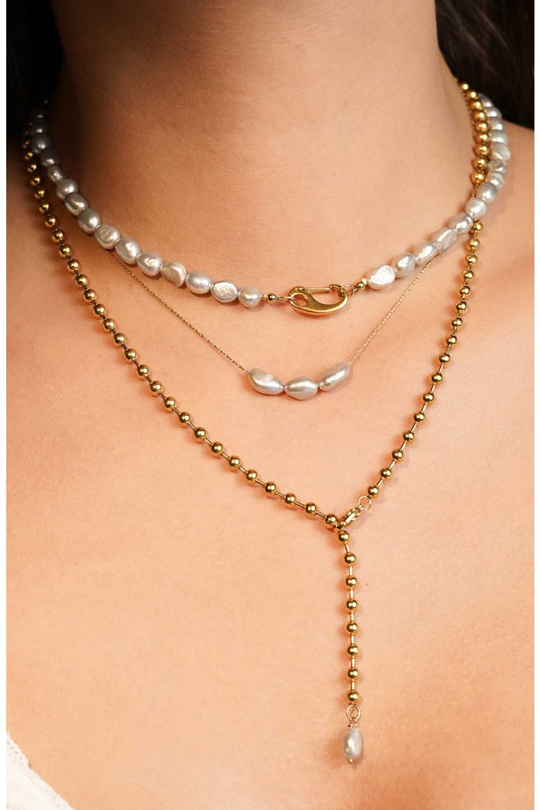 Classy Cultured Pearl Necklace, Alternate, color, GOLD