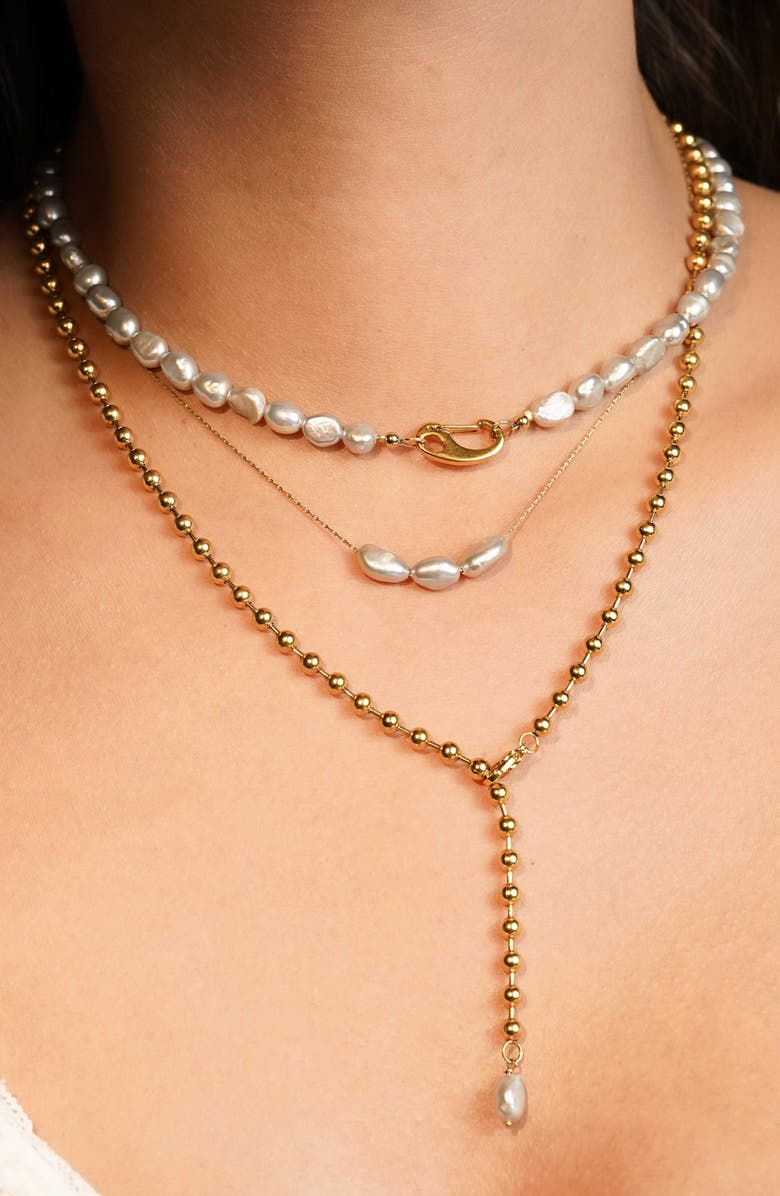 KOZAKH Classy Cultured Pearl Necklace, Alternate, color, Gold