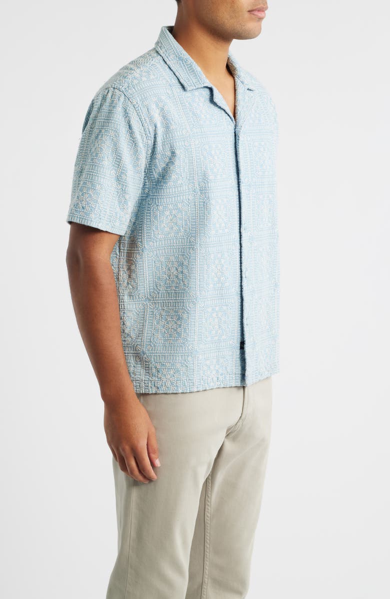 Rails Tyler Embroidered Cotton Camp Shirt, Alternate, color, Indigo Cream Squares