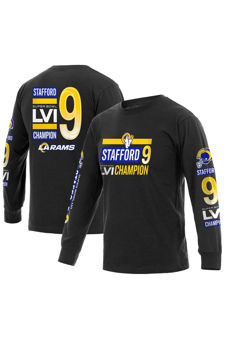 Men's Fanatics Branded Matthew Stafford Black Los Angeles Rams Super Bowl LVI Champions Player Name & Number Long Sleeve T-Shirt, Main, color, Black